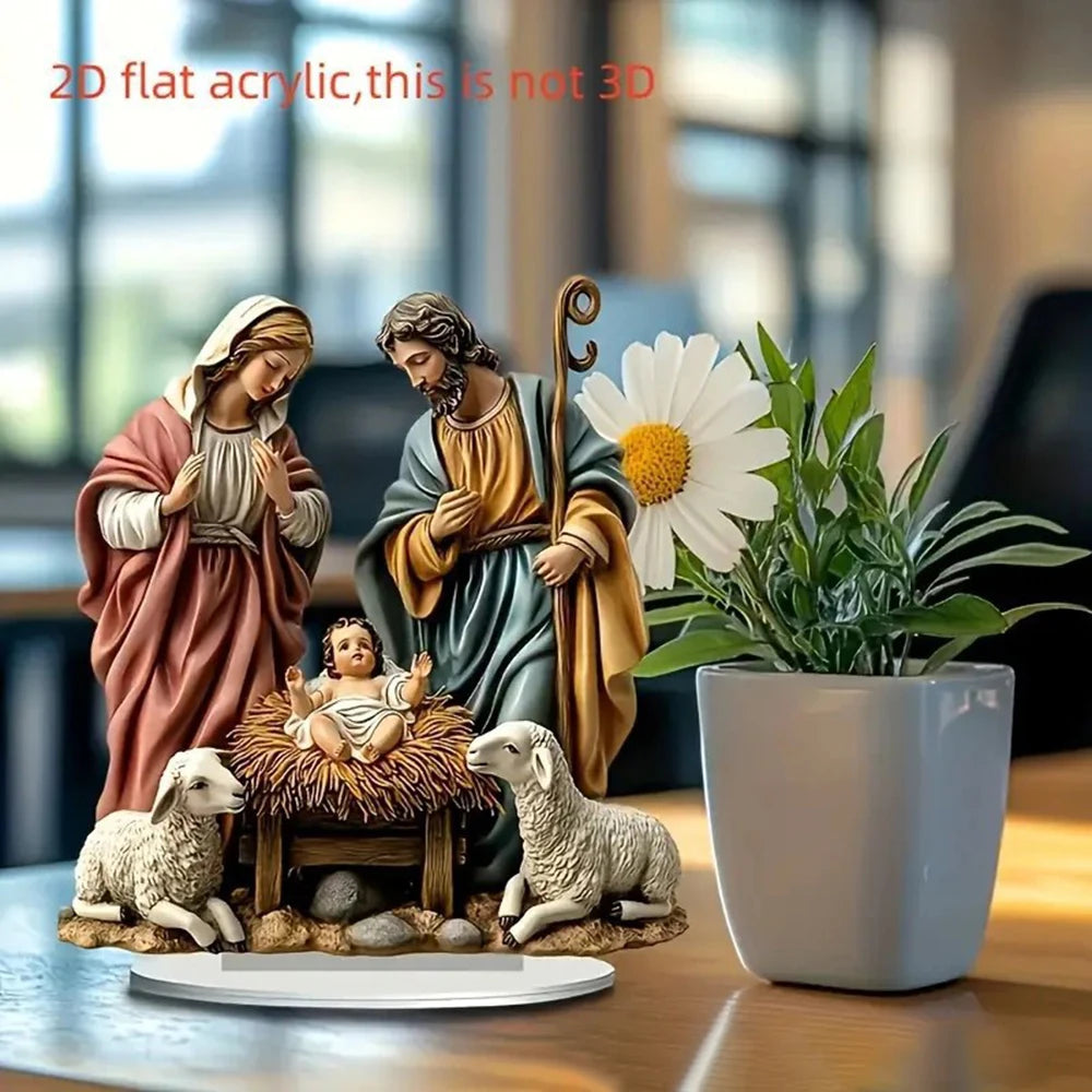 Religious Table Decoration Glossy Christian Scene Ornament Acrylic Nativity Decoration Transparent Acrylic Nativity Figurine