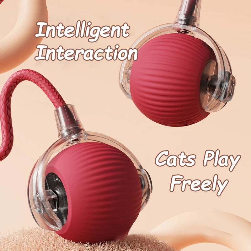 2Pcs Cat Interactive Ball Toys Automatic Rolling Ball Faux Tail Rechargeable Smart Pet Electric Toy Cat Training Imitate Mouse