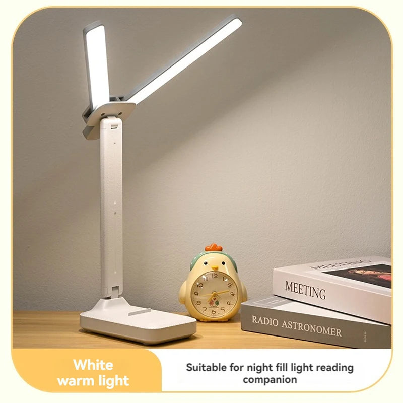 Dual Head LED Desk Lamp, Foldable Dimmable Reading Light with USB Rechargeable Battery, Night Light for Bedroom, Dorm, Study