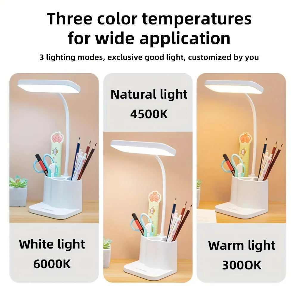 USB Rechargeable Table Lamp Learning Dormitory Bedroom Bedside LED Night Light Eye Protection 3 Levels Dimmable Touch Desk Lamp