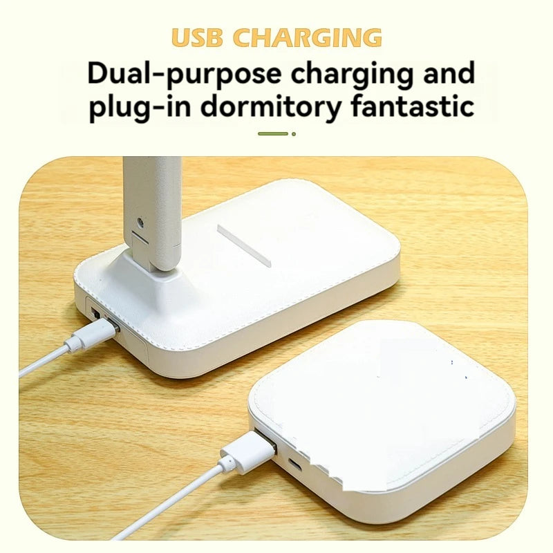 Dual Head LED Desk Lamp, Foldable Dimmable Reading Light with USB Rechargeable Battery, Night Light for Bedroom, Dorm, Study